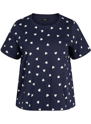 Short sleeved pyjama t-shirt in cotton, Navy Blazer AOP, Packshot image number 0