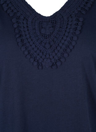 V-neck top with lace details, Mood Indigo, Packshot image number 2