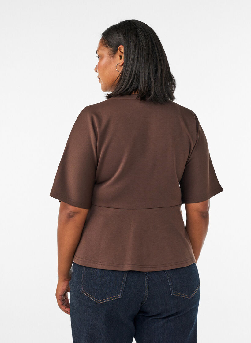 Peplum blouse with elbow-length sleeves, Brown, Model image number 2