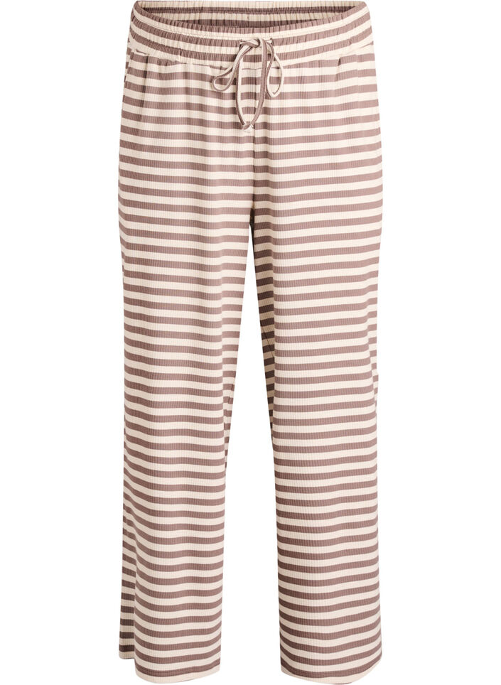 Striped pyjama trousers with a high waist and wide legs., Beige, Packshot image number 0