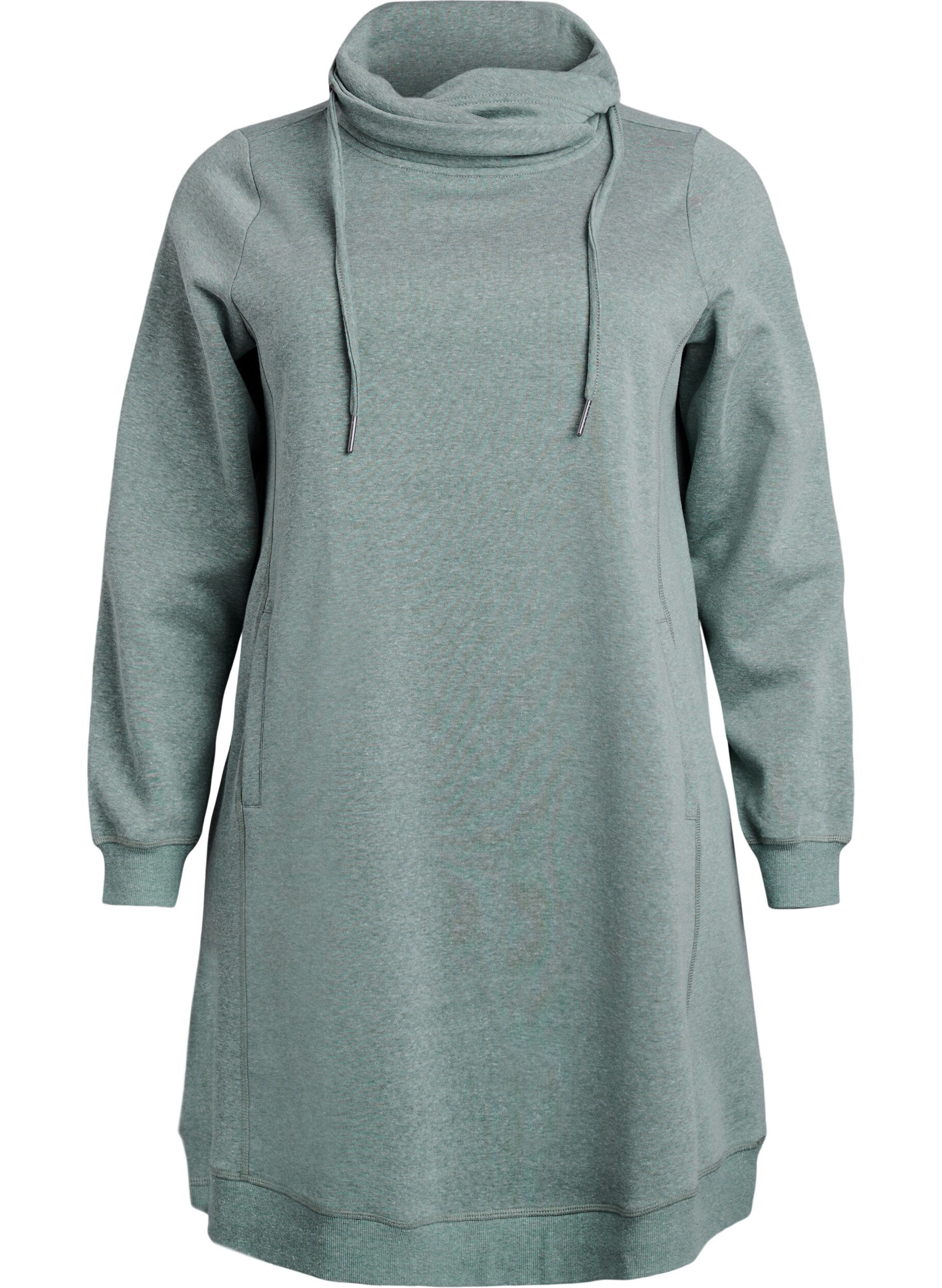 Short sweatshirt dress with high collar and pockets