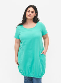 Short-sleeved cotton dress, Aqua Green, Model