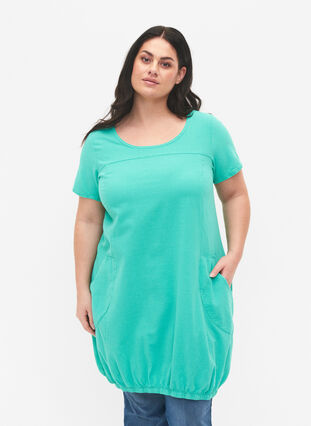 Short-sleeved cotton dress, Aqua Green, Model image number 0