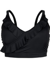 Bikini top with ruffles and removable pads, Black, Packshot