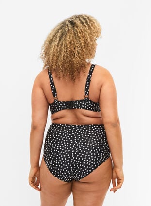 Extra high-waisted bikini bottom with print, Black White Dot, Model image number 1
