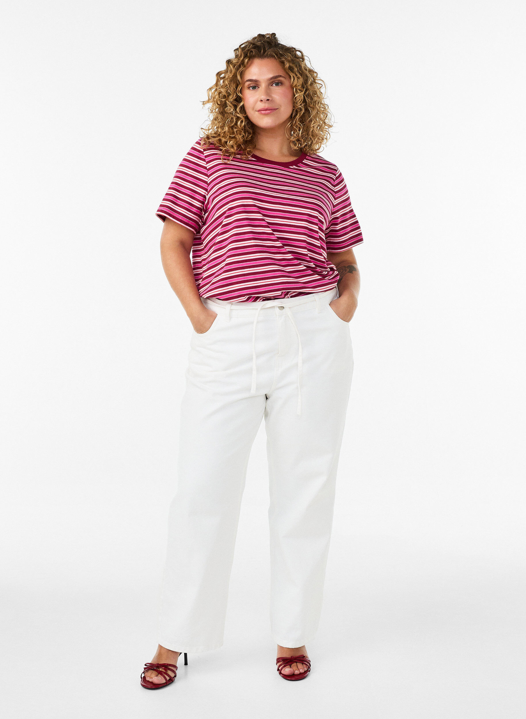 ZizzifashionStriped organic cotton T-shirt, Red, Model image number 1