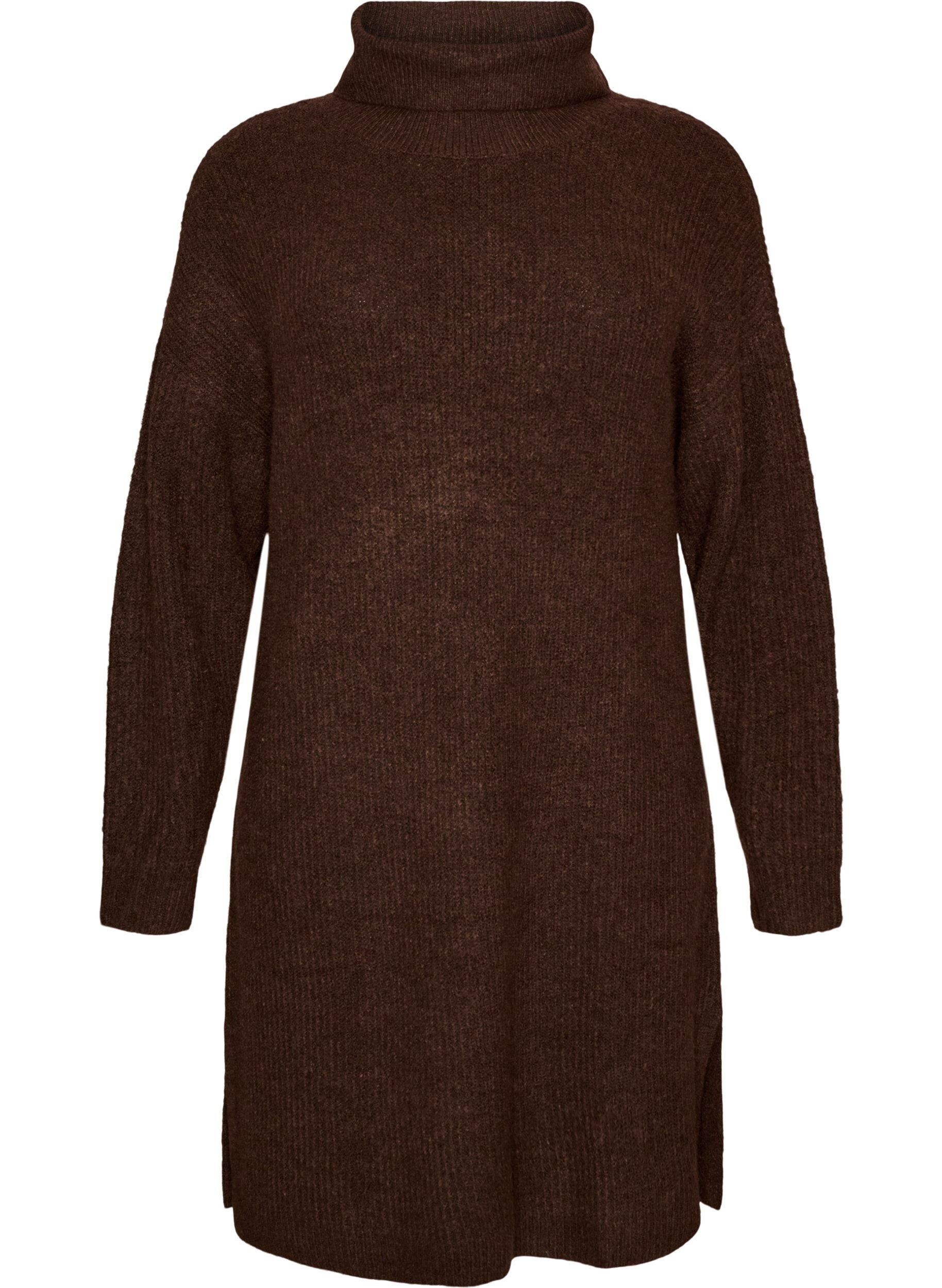 ZizzifashionKnitted dress with turtleneck, Brown, Packshot image number 0