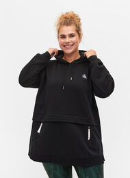 Sweatshirt with hood and pockets, Black, Model