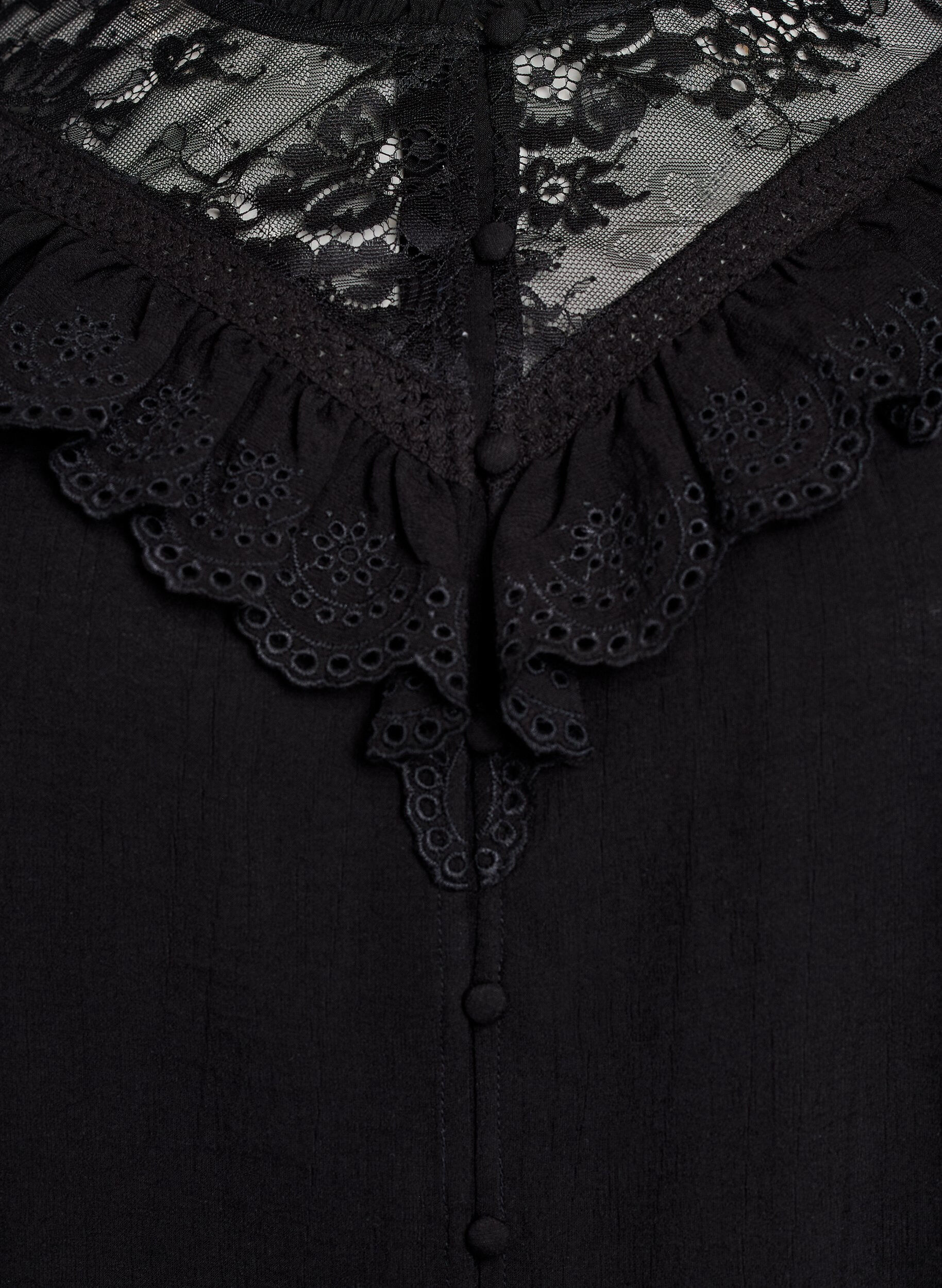 Zizzifashion Viscose blouse with lace and ruffles, Black, Packshot image number 2