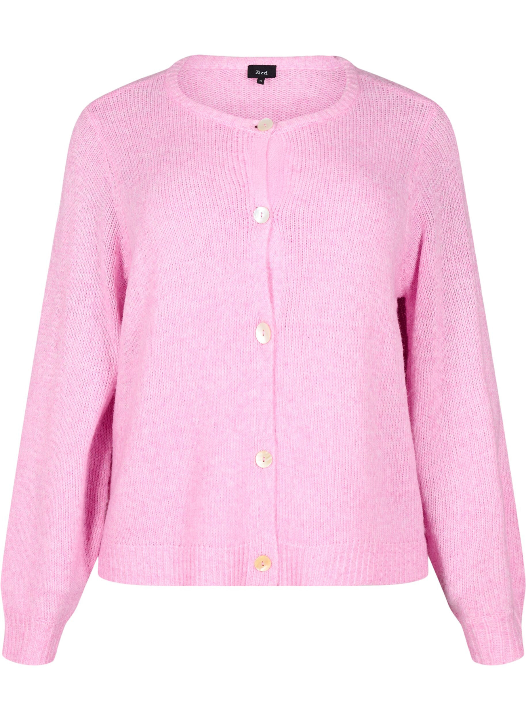 Zizzifashion Knitted cardigan with wool and buttons, Begonia Pink Mel., Packshot image number 0