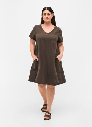 Short-sleeved cotton dress, Khaki Green, Model image number 2