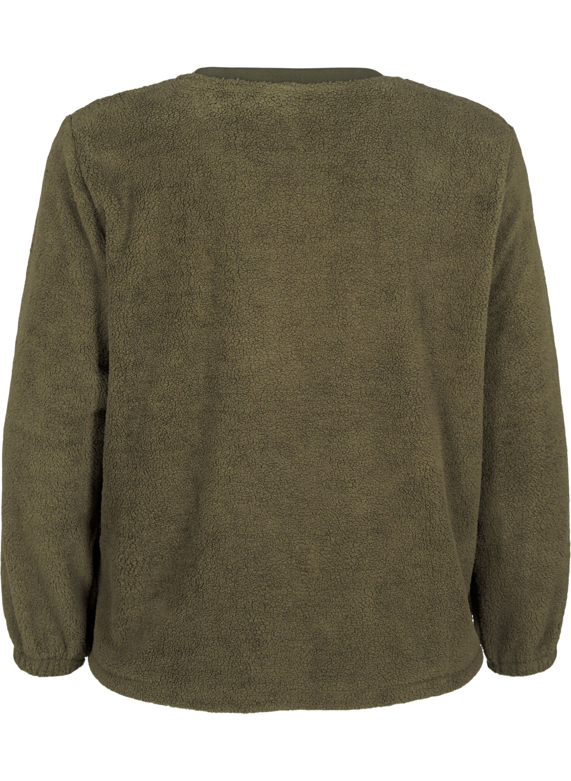 Zizzifashion Loose teddy blouse with round neck, Forest Night, Packshot image number 1