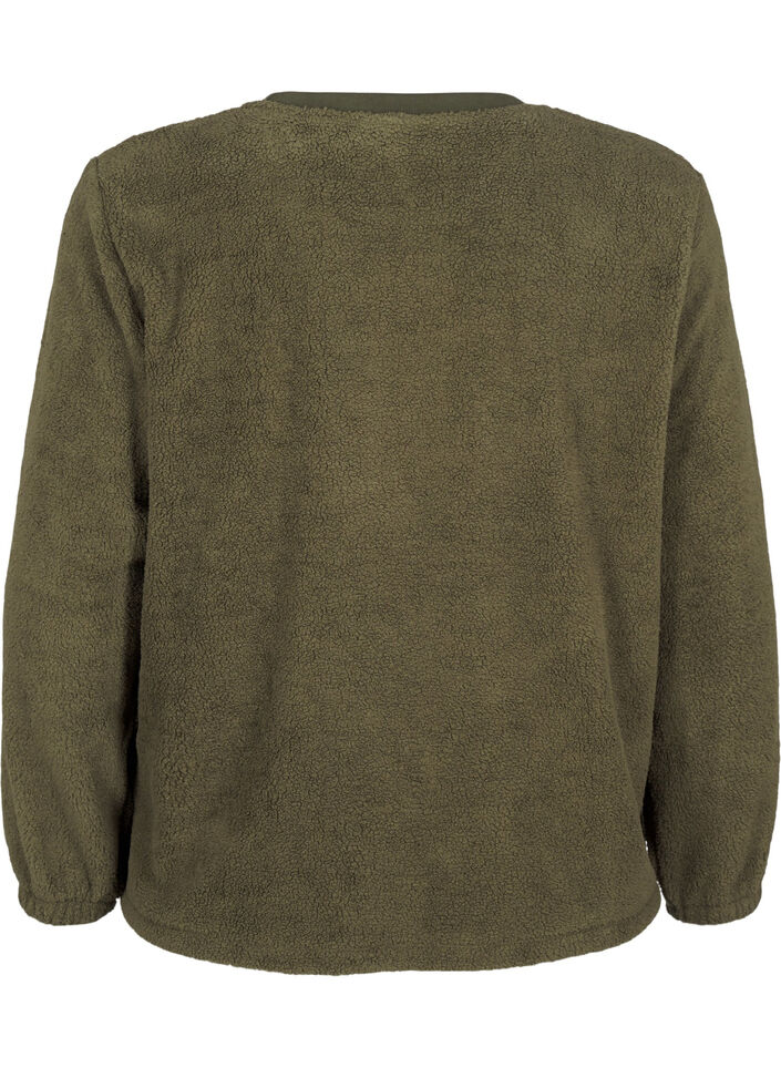 Loose teddy blouse with round neck, Forest Night, Packshot image number 1