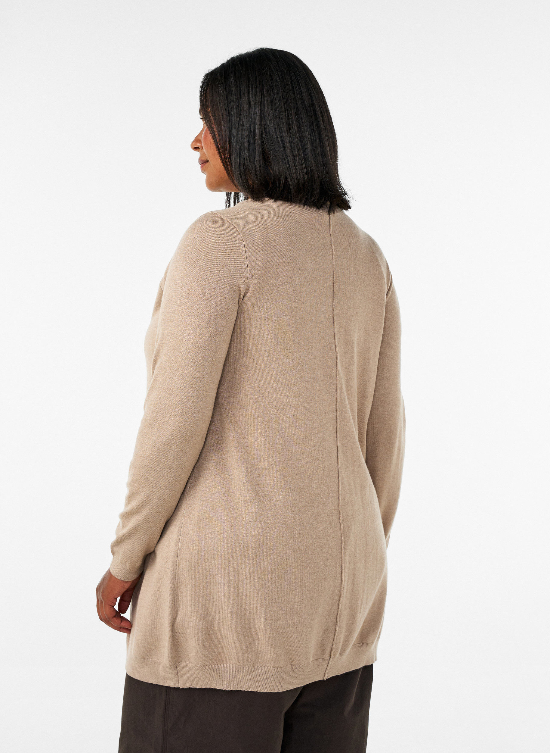 ZizzifashionLong knitted cardigan in a viscose blend, Beige, Model image number 2