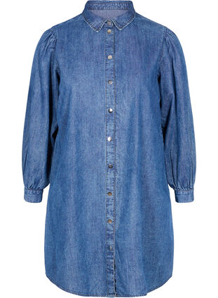 Denim shirt dress in cotton, Dark blue denim, Packshot image number 0