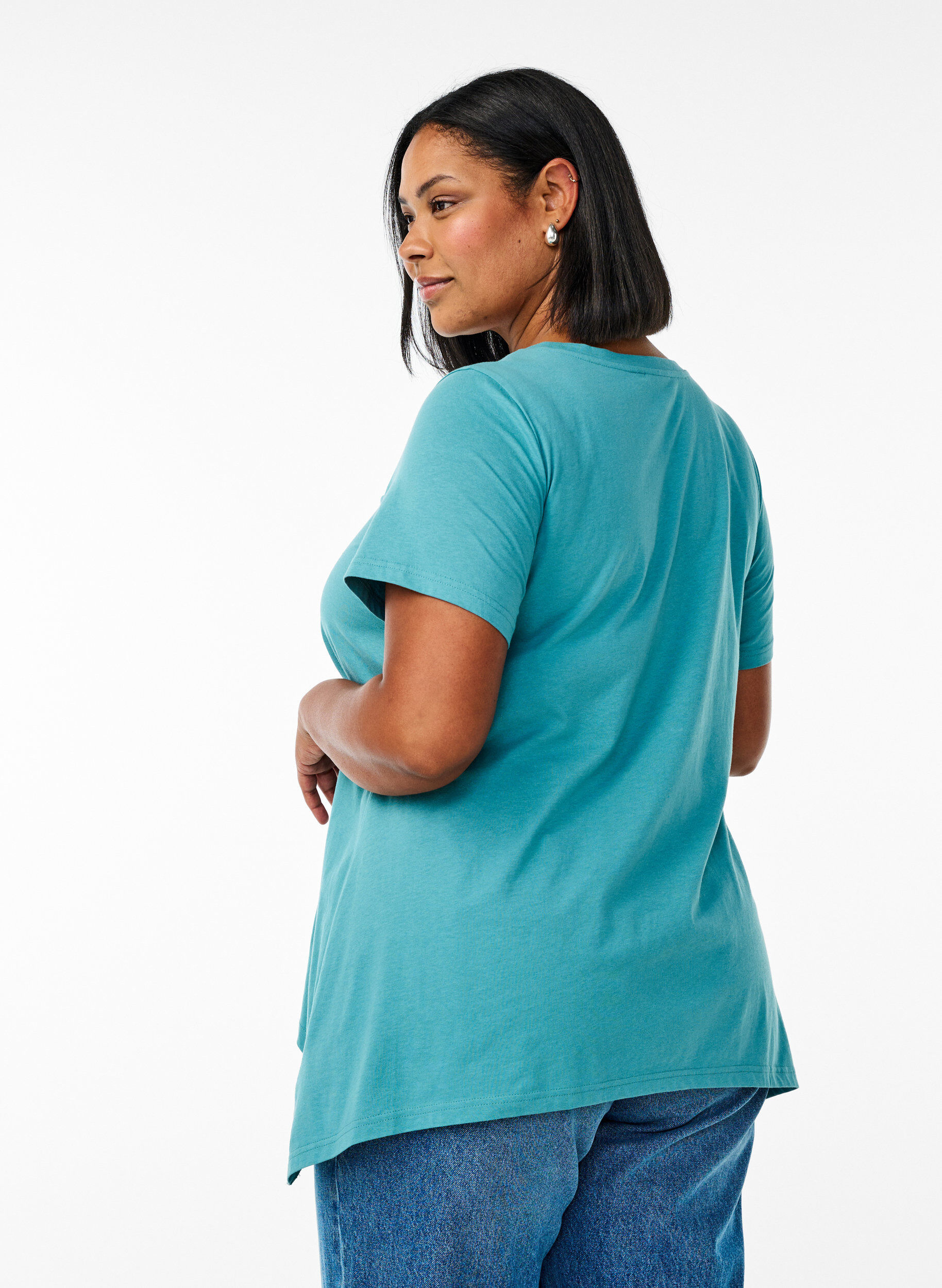 ZizzifashionT-shirt with a round neck and A-line shape, Green, Model image number 2