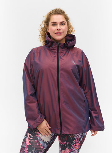 Hooded exercise jacket with adjustable drawstring, Sassafras, Model image number 0