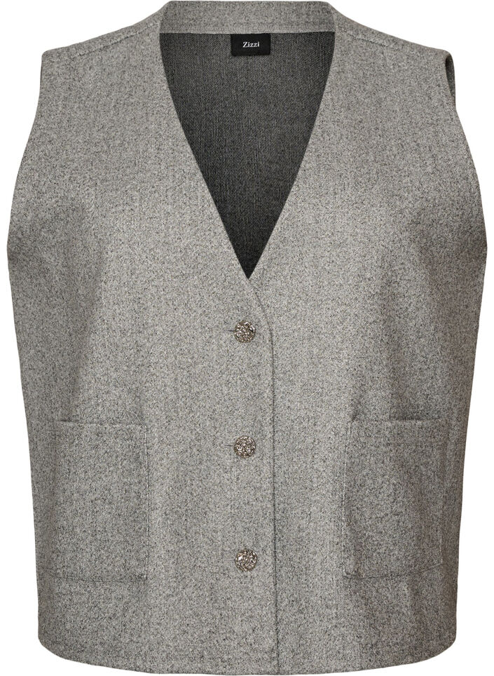 V-neck vest with buttons, Grey, Packshot image number 0