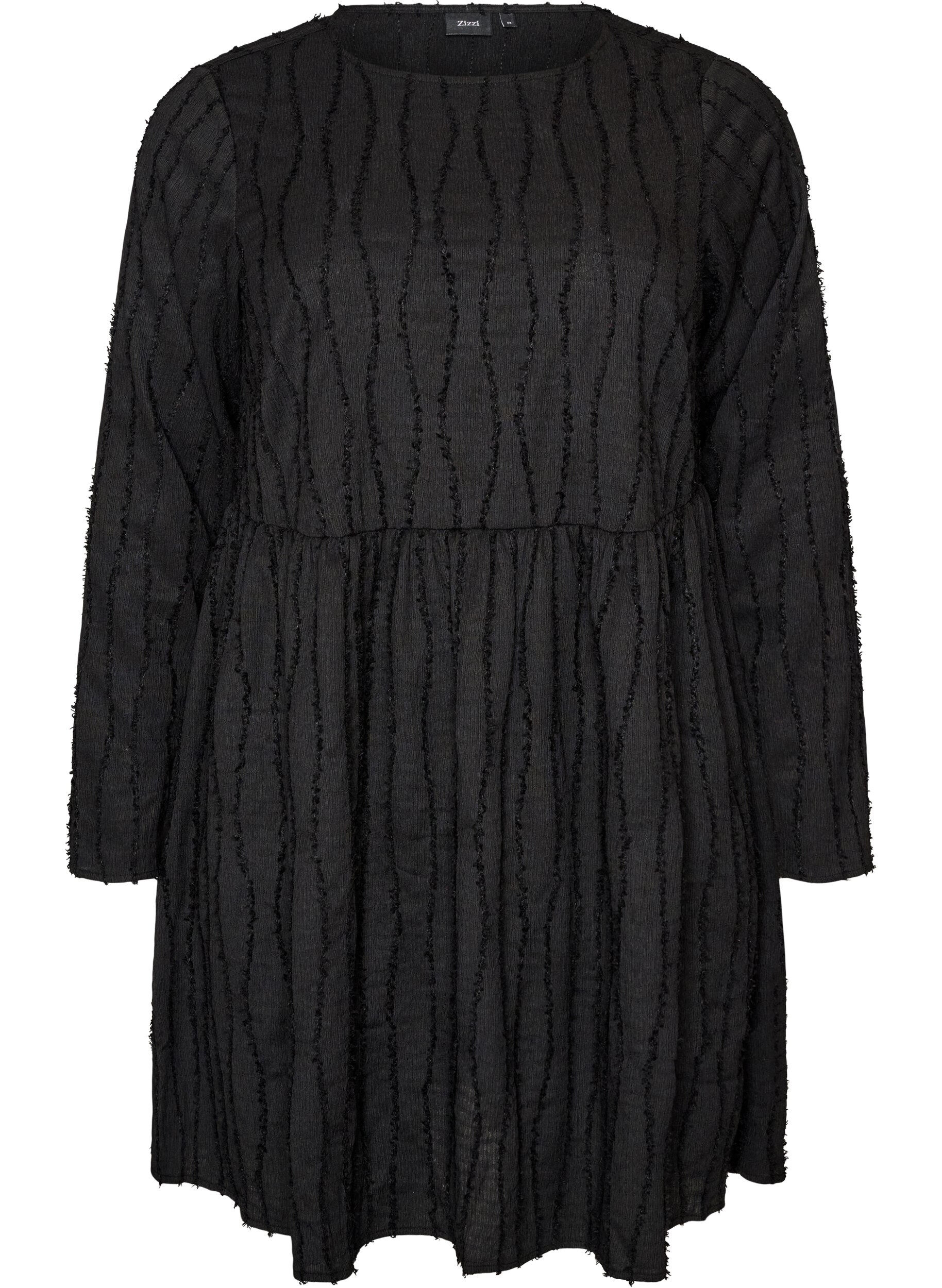 ZizzifashionShort jersey dress with a wavy textured pattern, Black, Packshot image number 0
