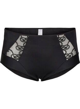 Panty with high waist and mesh, Black, Packshot image number 0
