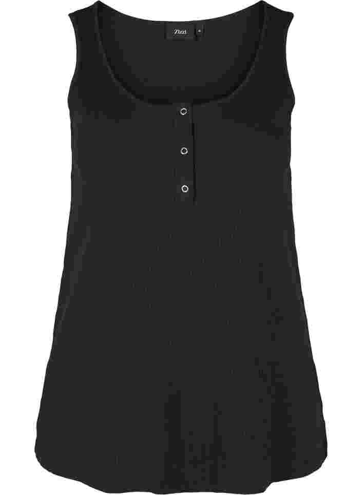 Top with a round neck in ribbed fabric, Black, Packshot image number 0