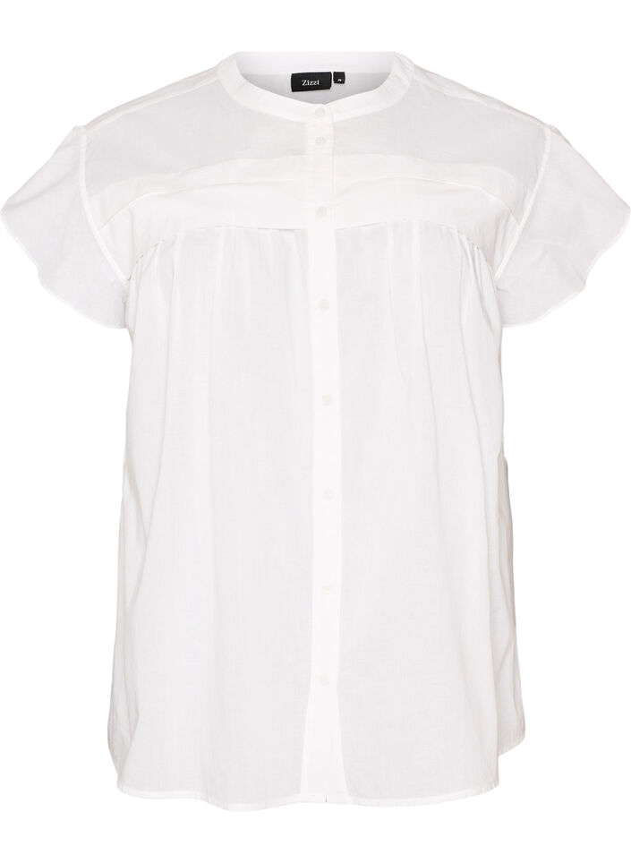 Sleeveless A-line cotton shirt blouse, White, Packshot image number 0