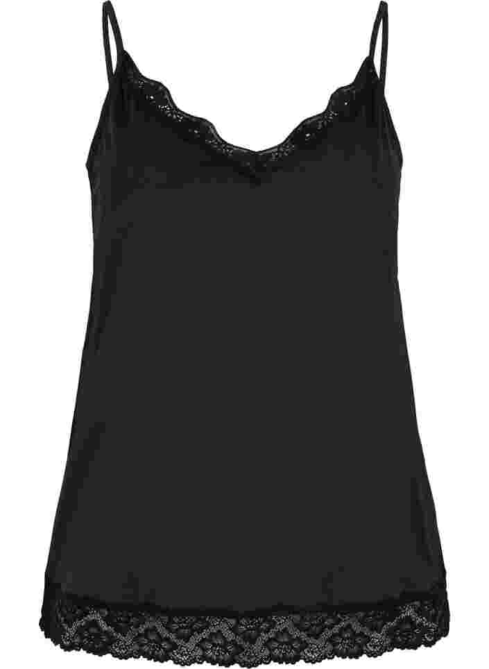 Night top with lace details, Black, Packshot image number 0