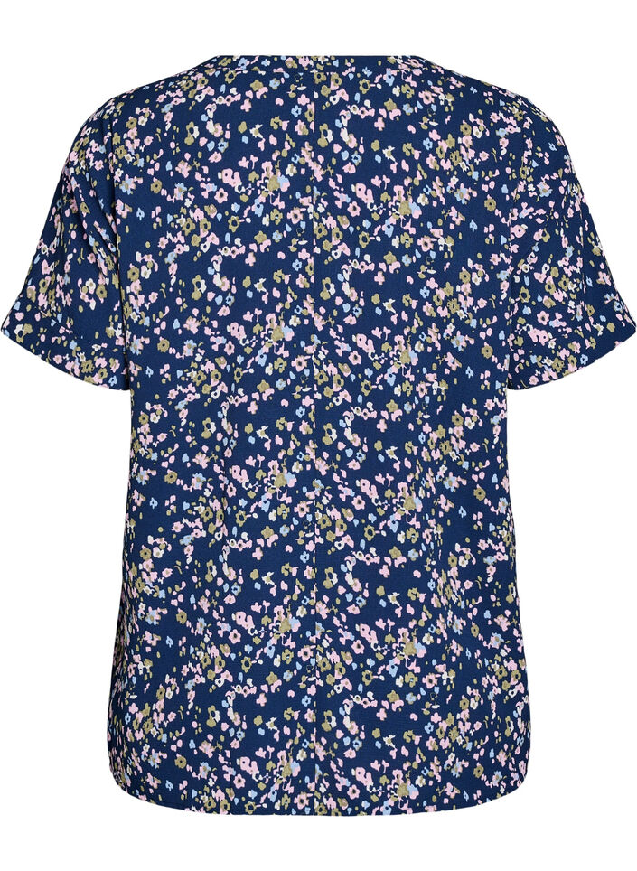 Short-sleeved blouse with v-neckline, Pink, Packshot image number 1