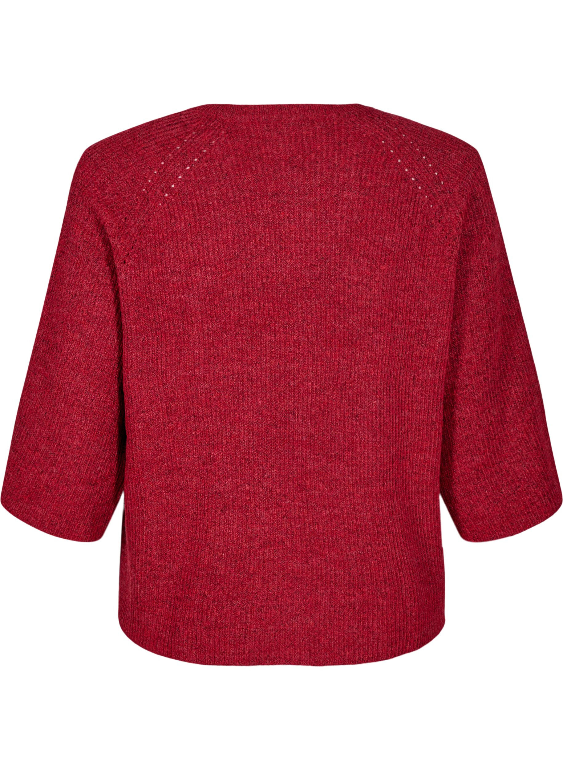 ZizzifashionRibbed jumper with 3/4 sleeves, Red, Packshot image number 1