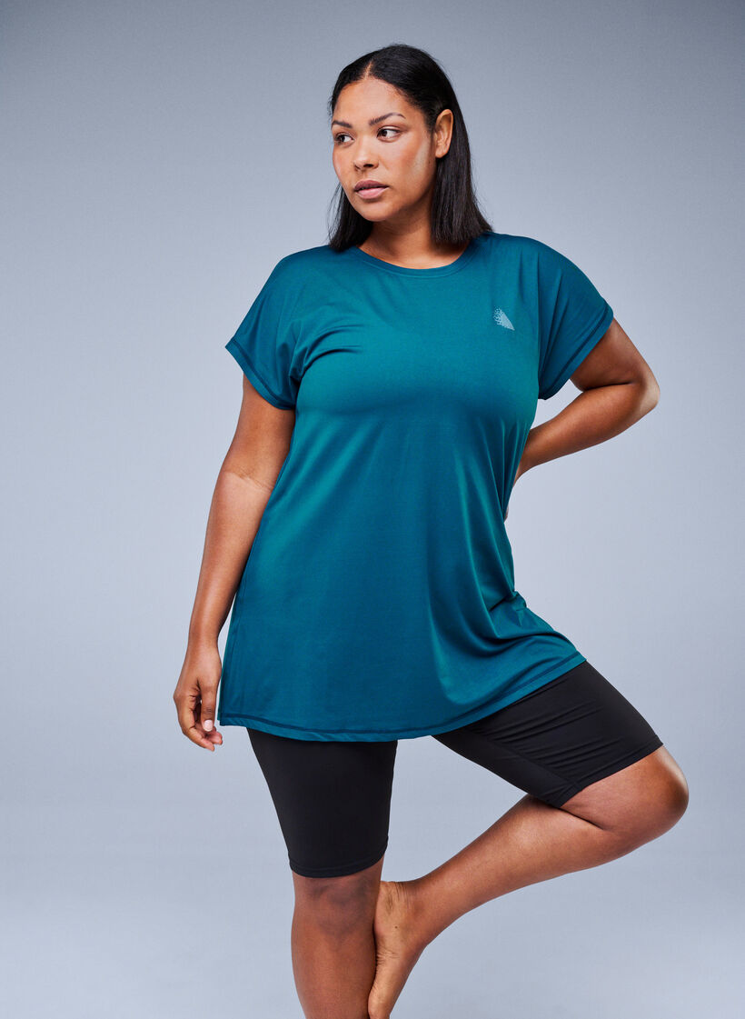 Long workout T-shirt, Petrol, Image image number 0