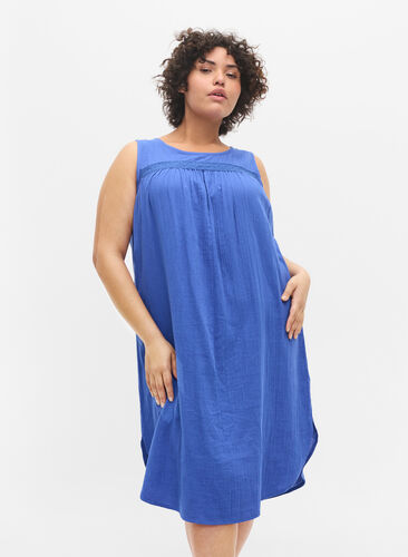 Sleeveless cotton dress in a-shape, Dazzling Blue, Model image number 0