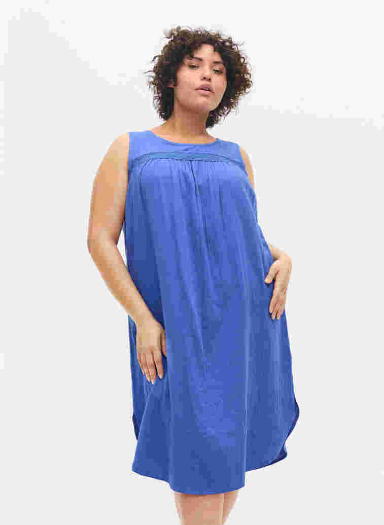 Sleeveless cotton dress in a-shape, Dazzling Blue, Model image number 0