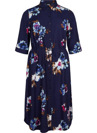 FLASH - Shirt dress with print, Big Blue Flower, Packshot image number 0