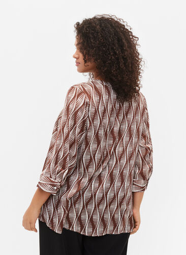 Printed blouse with 3/4 sleeves, Brown Abstract AOP, Model image number 1