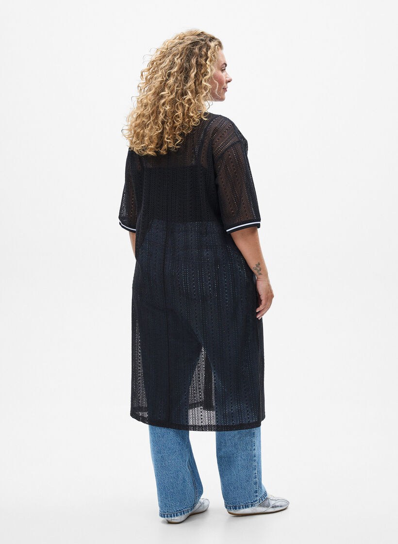 Midi dress with openwork pattern and short sleeves, Black, Model image number 1