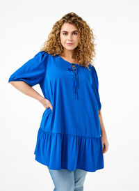 Tunic in viscose with ties, Princess Blue, Model