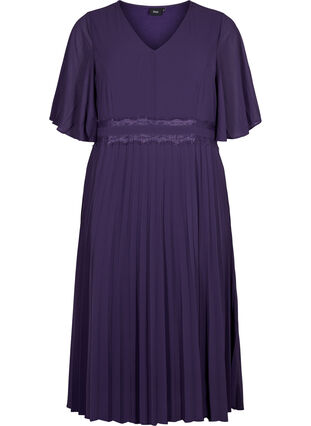 Short-sleeved pleated dress, Purple Velvet, Packshot image number 0