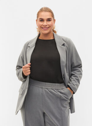 Simple blazer with pockets, Medium Grey Melange, Model image number 0