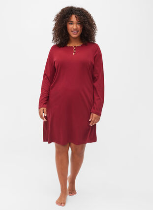 Cotton nightdress with long sleeves, Cabernet, Model image number 2