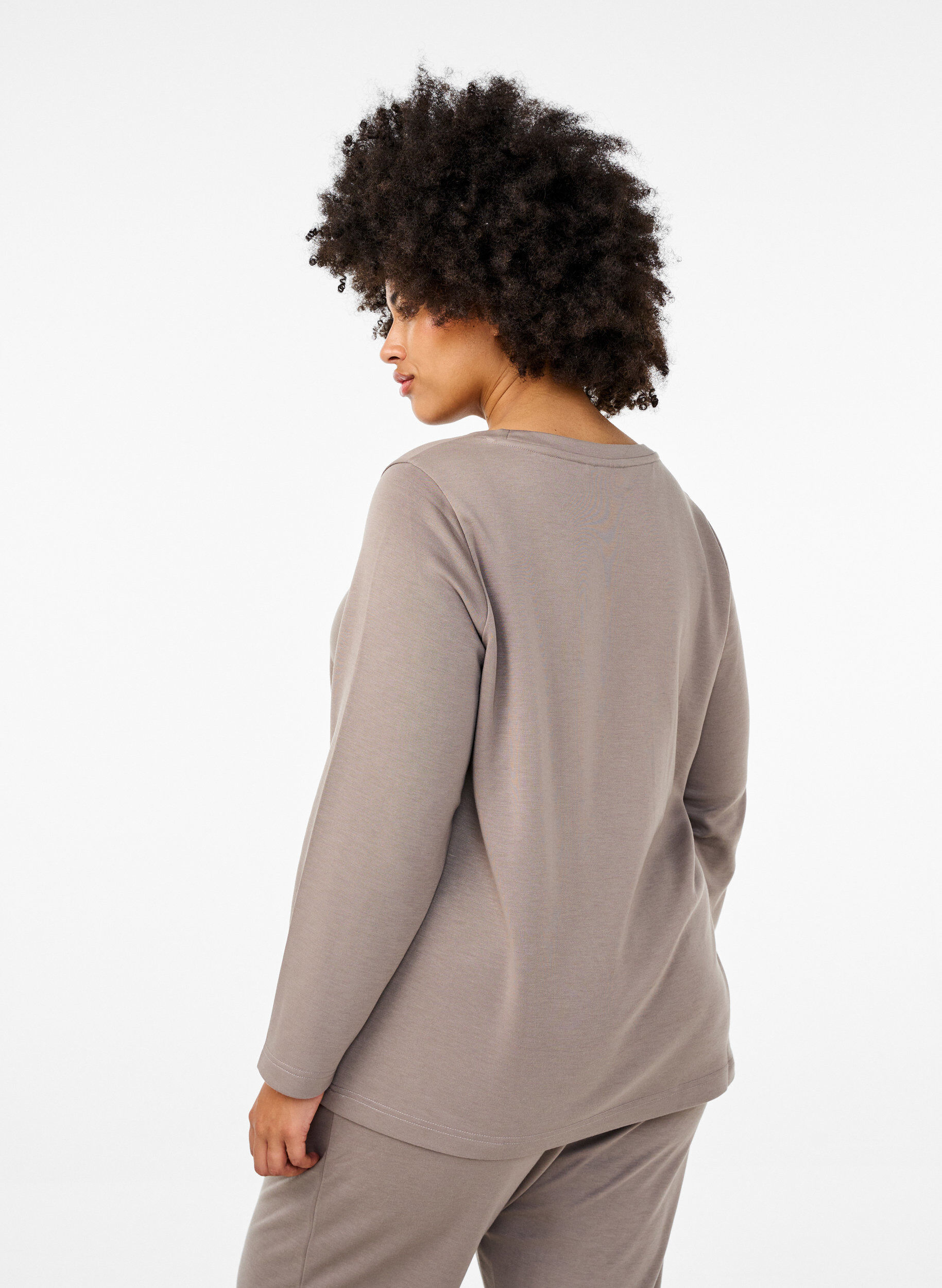 Zizzifashion Modal blend blouse with a round neck, Beige, Model image number 2