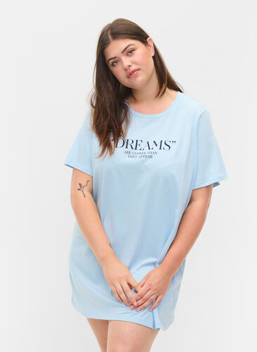 Oversized night t-shirt in organic cotton, Cashmere Blue DREAMS, Model image number 0