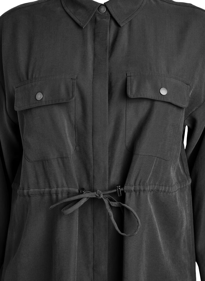 Tunic with chest pockets and adjustable waist, Black, Packshot image number 2