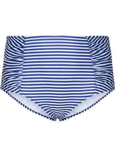 Striped bikini bottom with high waist, Blue Striped, Packshot image number 0