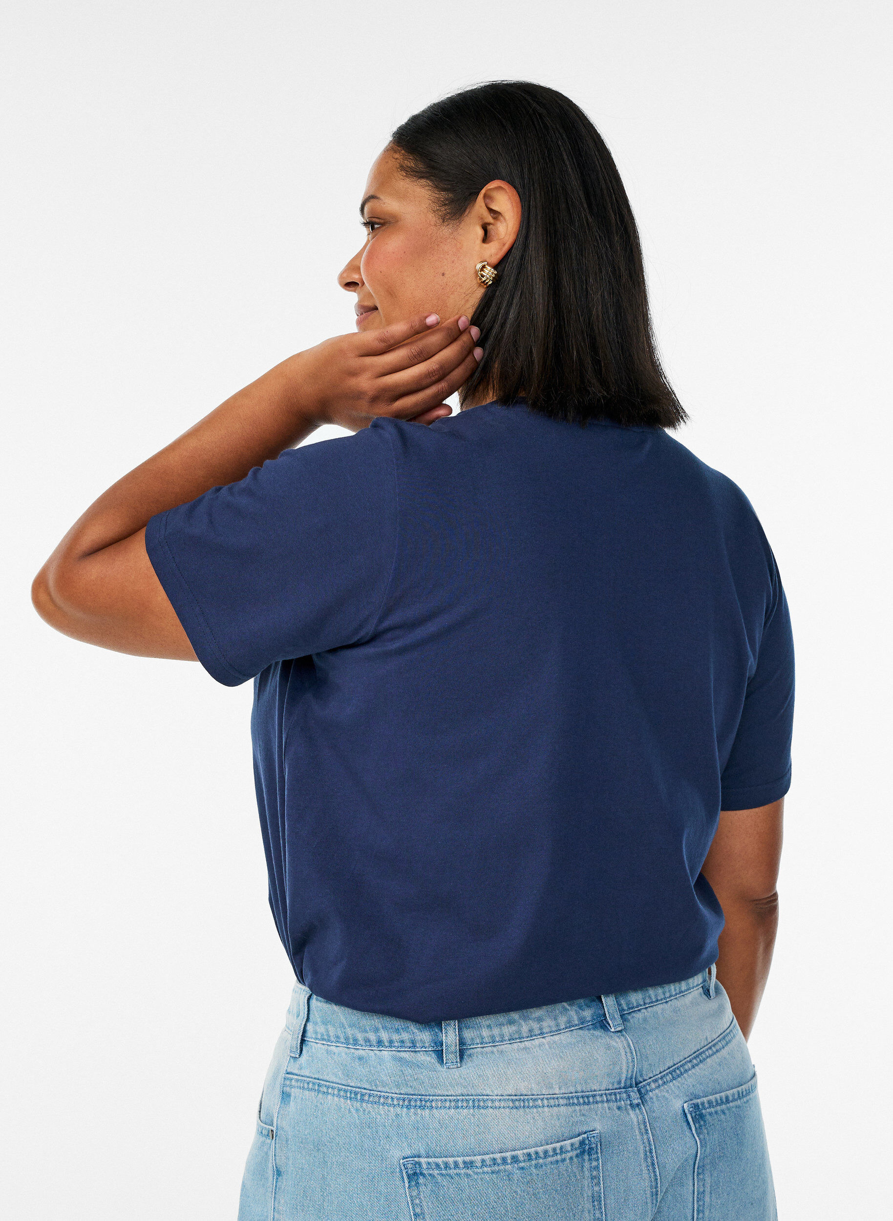 ZizzifashionOrganic cotton T-shirt with eyelet embroidery, Blue, Model image number 2