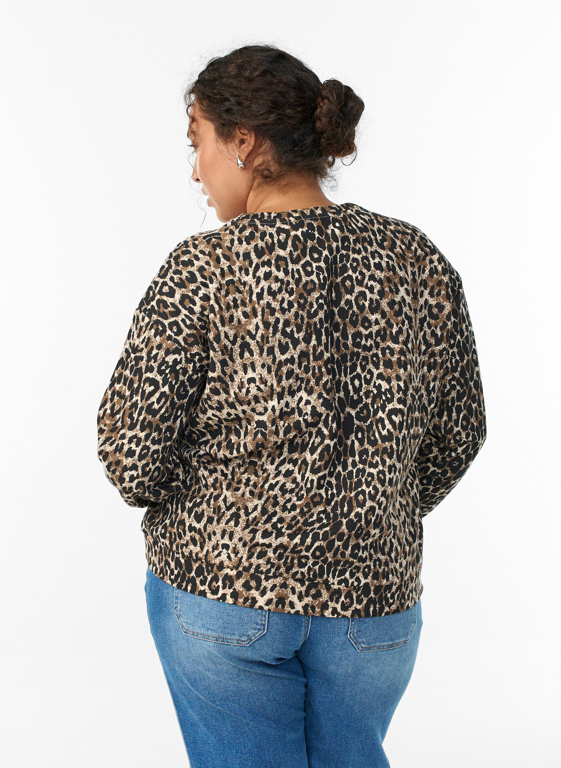 Zizzifashion Leopard print sweatshirt with statement print, Brown, Model image number 2