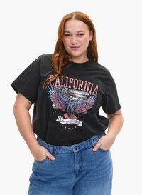 Organic cotton T-shirt with eagle motif, Grey California, Model