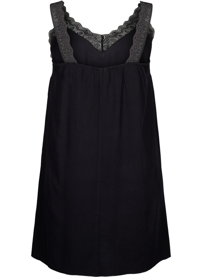 Strap dress in viscose with lace, Black, Packshot image number 1
