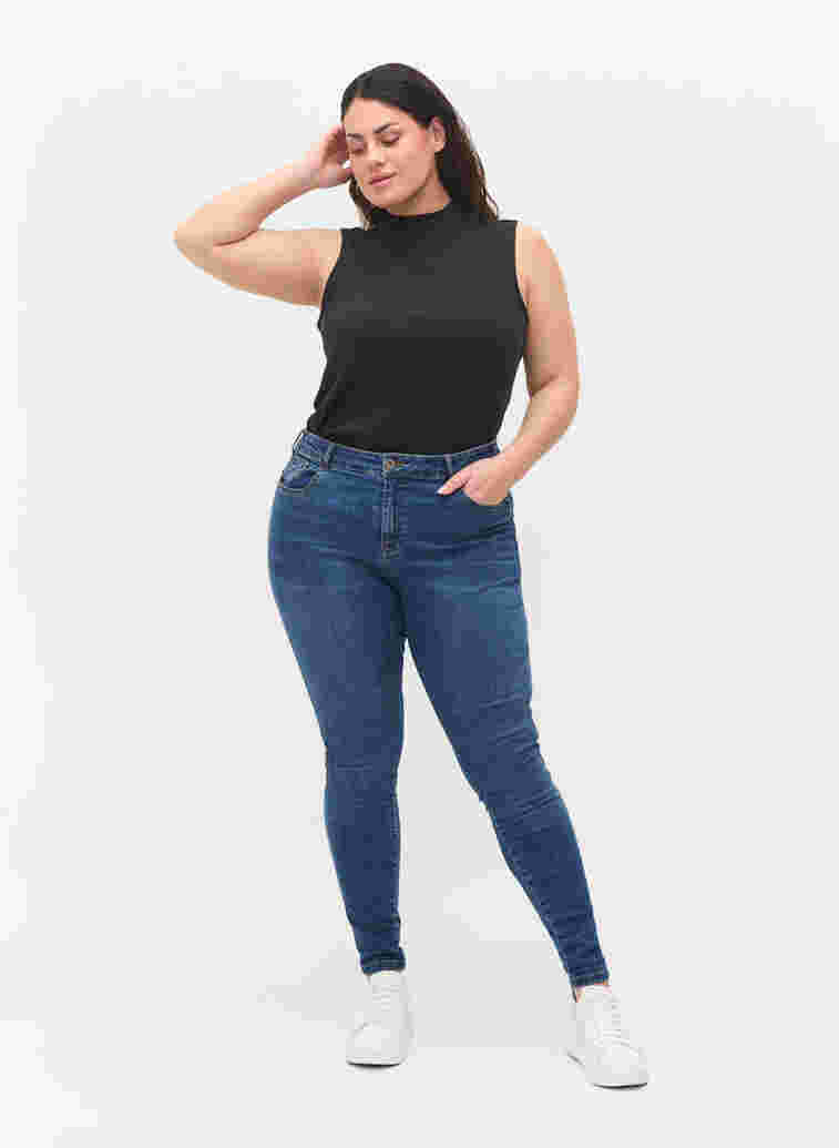 High neckline cotton top with ribbed fit, Black, Model image number 1
