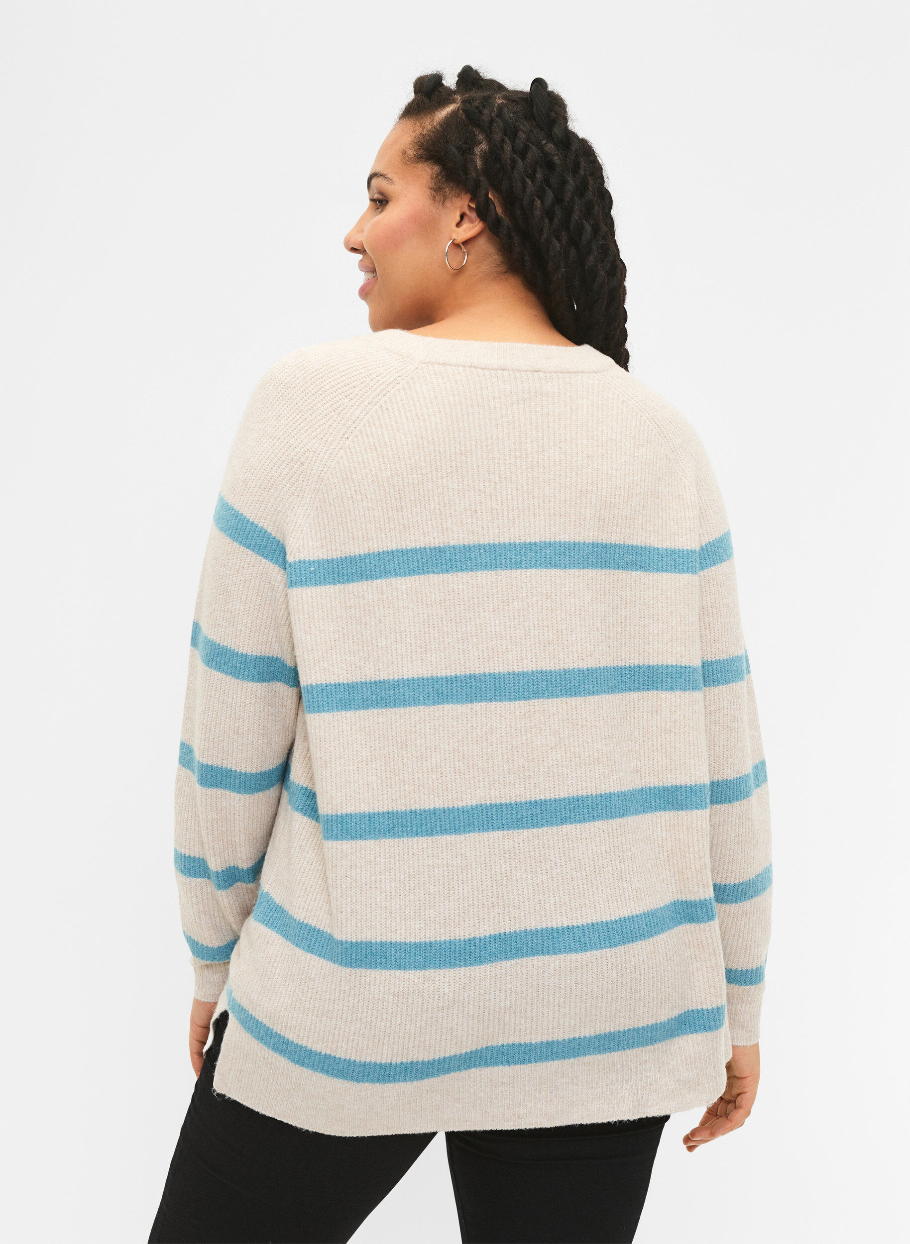 Zizzifashion Rib-knit sweater with stripes, P.Stone/Reef W.Mel., Model image number 1