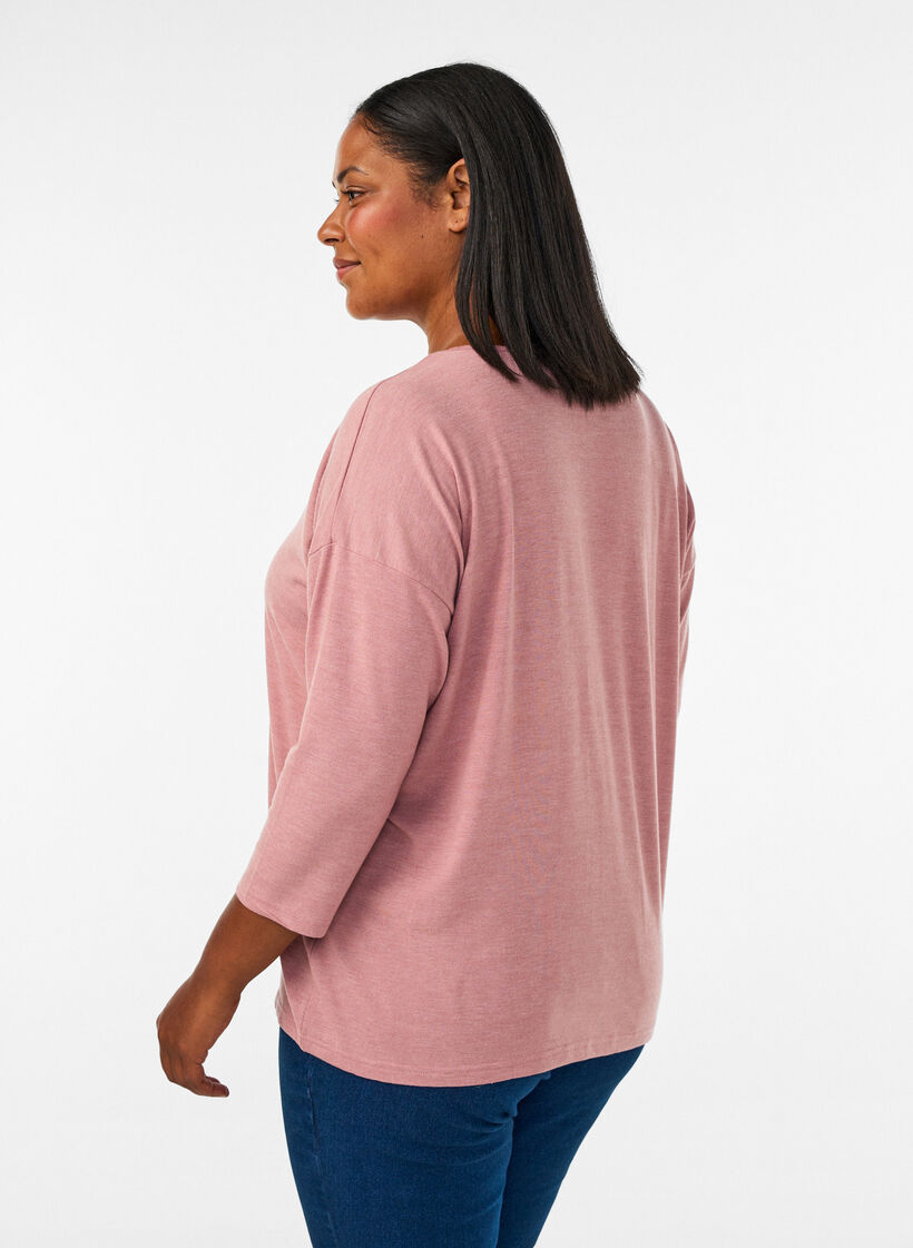 Jersey blouse with 3/4 sleeves, Red, Model image number 2